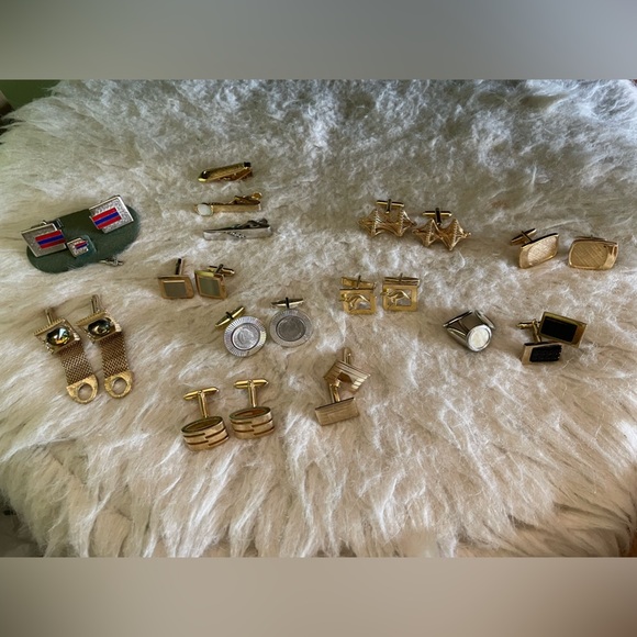 Elegant Gold and Silver Cufflinks and Tie Clip Collection - Picture 1 of 16
